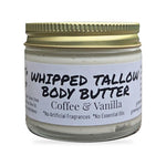 Greene Grass Tallow Coffee & Vanilla whipped tallow moisturizer, 2 oz jar with gold lid on a white background