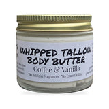 Greene Grass Tallow Coffee & Vanilla whipped tallow moisturizer, 2 oz jar with gold lid on a white background