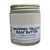 Greene Grass Tallow Coffee & Vanilla whipped tallow moisturizer, 4 oz jar with gold lid on a white background