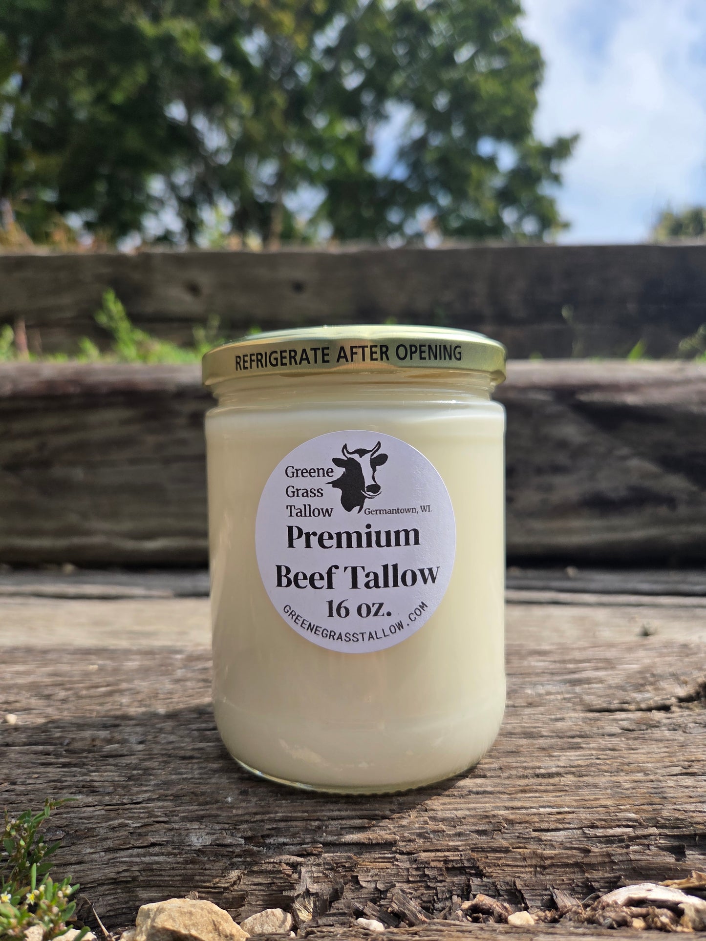 Premium beef tallow by Greene Grass Tallow, handcrafted in Germantown, Wisconsin from grass-fed beef suet for natural cooking, skincare, and crafting use.