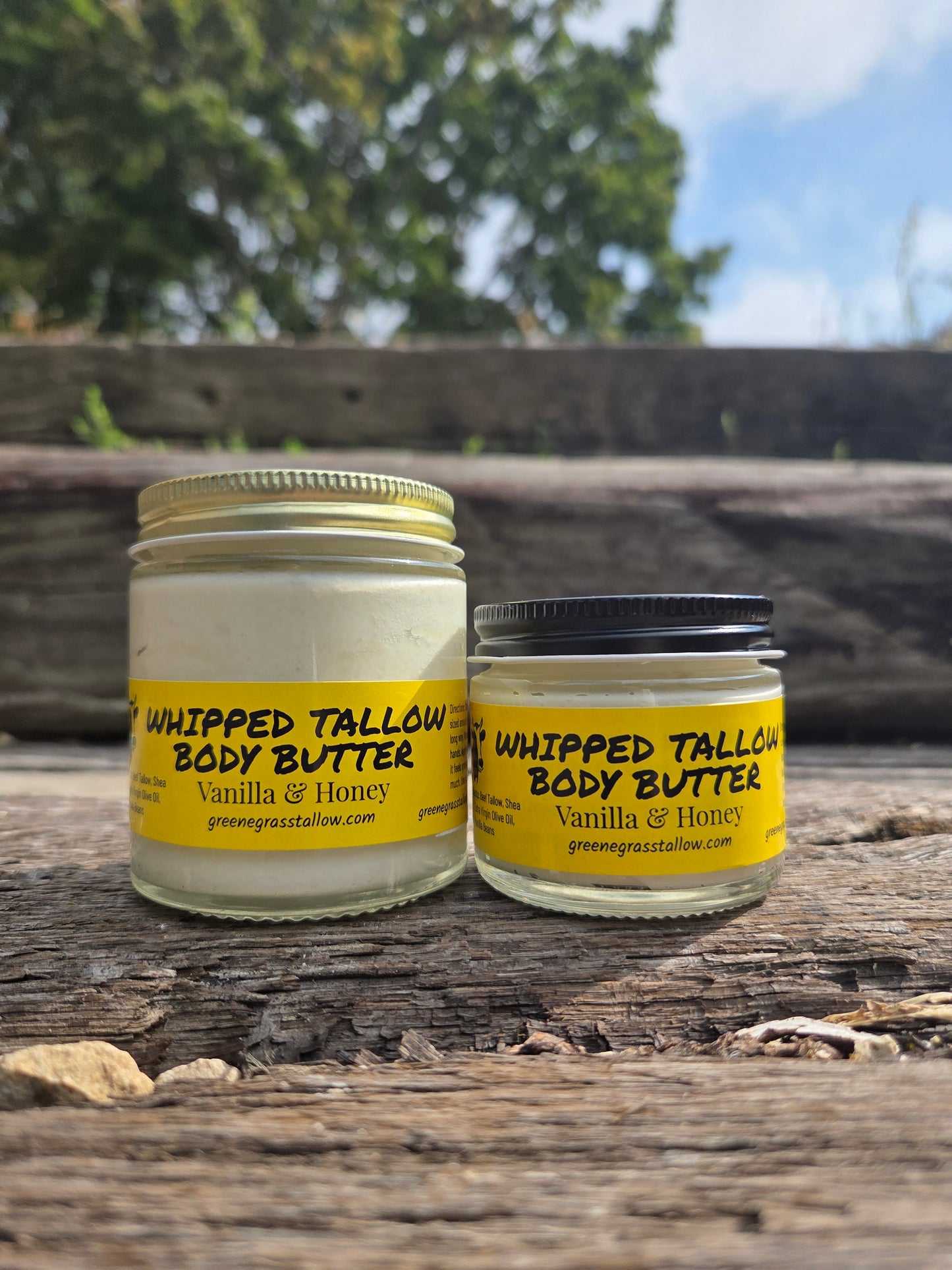Whipped tallow body butter with vanilla and honey by Greene Grass Tallow, handcrafted in Germantown, Wisconsin using grass-fed beef tallow and natural ingredients. 