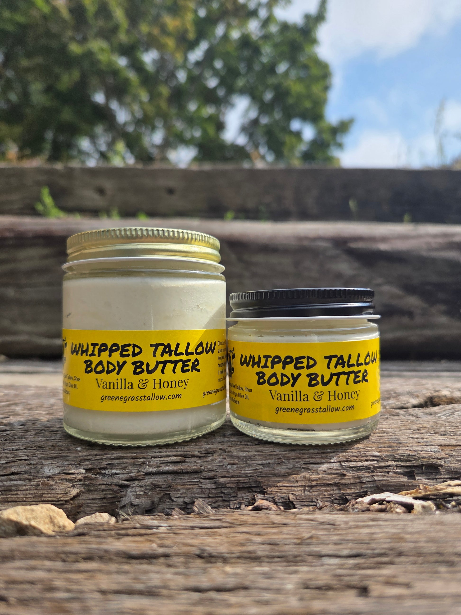 Whipped tallow body butter with vanilla and honey by Greene Grass Tallow, handcrafted in Germantown, Wisconsin using grass-fed beef tallow and natural ingredients. 